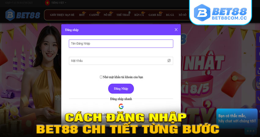 Cách đăng nhập BET88 chi tiết từng bước